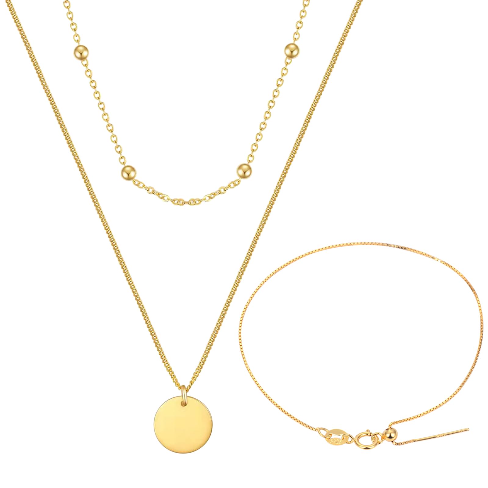 DGUSOCollar Dorado Mujer Cadena Oro Mujer, Cadena Dorada Mujer Premium Doble Capa Mujer Cadenas De Oro, Cadena Acero Inoxidable Mujerimpermeable con Colgante Redondo Collar Dorado