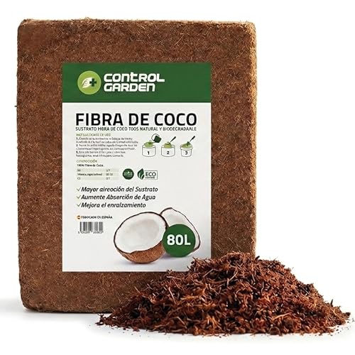 CONTROL GARDEN Sustrato Fibra de Coco 5kg 80L | Abono Plantas 100% Natural para Huertos, Terrarios y Cultivos | Substrato Semilleros Biodegradable