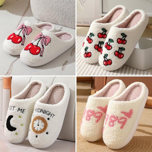 Fluffy cherry and strawberry slippers cozy fuzzy indoor shoes for women and men cute fruit house slippers gift3