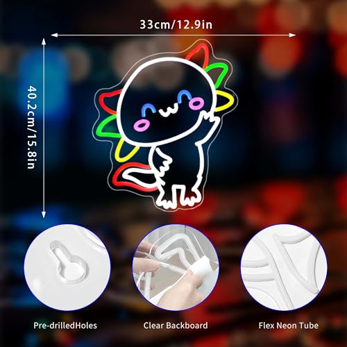 Image of Axolotl Neon Sign, Neon Signs for Wall Decor Neon LED Signs Room Neon Light Up Signs Home Decor for Bedroom Club Party Bar Shop USB Operated