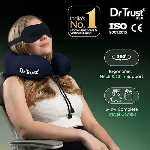 Image of Dr Trust USA Travel Neck Rest Pillow for Airplanes, Memory Foam Air Travelling Head Rest Support for Adults Flights Accessories Orthopedic Aircraft Pillow Recommended for Neck Pain -358