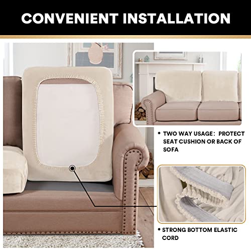 Stretch Velvet Couch Cushion Covers For Individual Cushions Sofa Cushion Covers Seat Cushion Covers, Thicker Bouncy With Elastic Edge Cover Up To 10 Inch Thickness Cushions (3 Pieces, Ivory) #TOP4