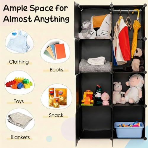 Image of KRISHYAM 8 Box Collapsible Wardrobe Organizer with Doors & 2 Shoe Box Storage, DIY Closet Cabinet for Clothes, Shoes, Toys, Books, Bags & Bedroom Storage