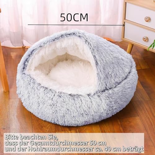 LOMUG Hunde Beruhigungsbett, 50cm Hundehöhle, Kuschelhöhle Hund, Hundebett Hunde Waschbar Rund, Halbgeschlossenes Hundeloch, Donut Hundebett Passend für Kleine Hunde und Katzen