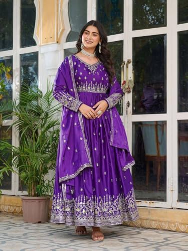 Women's American Silk Sequence Embroidery Long Anarkali Kurti (Gown) With Dupatta3