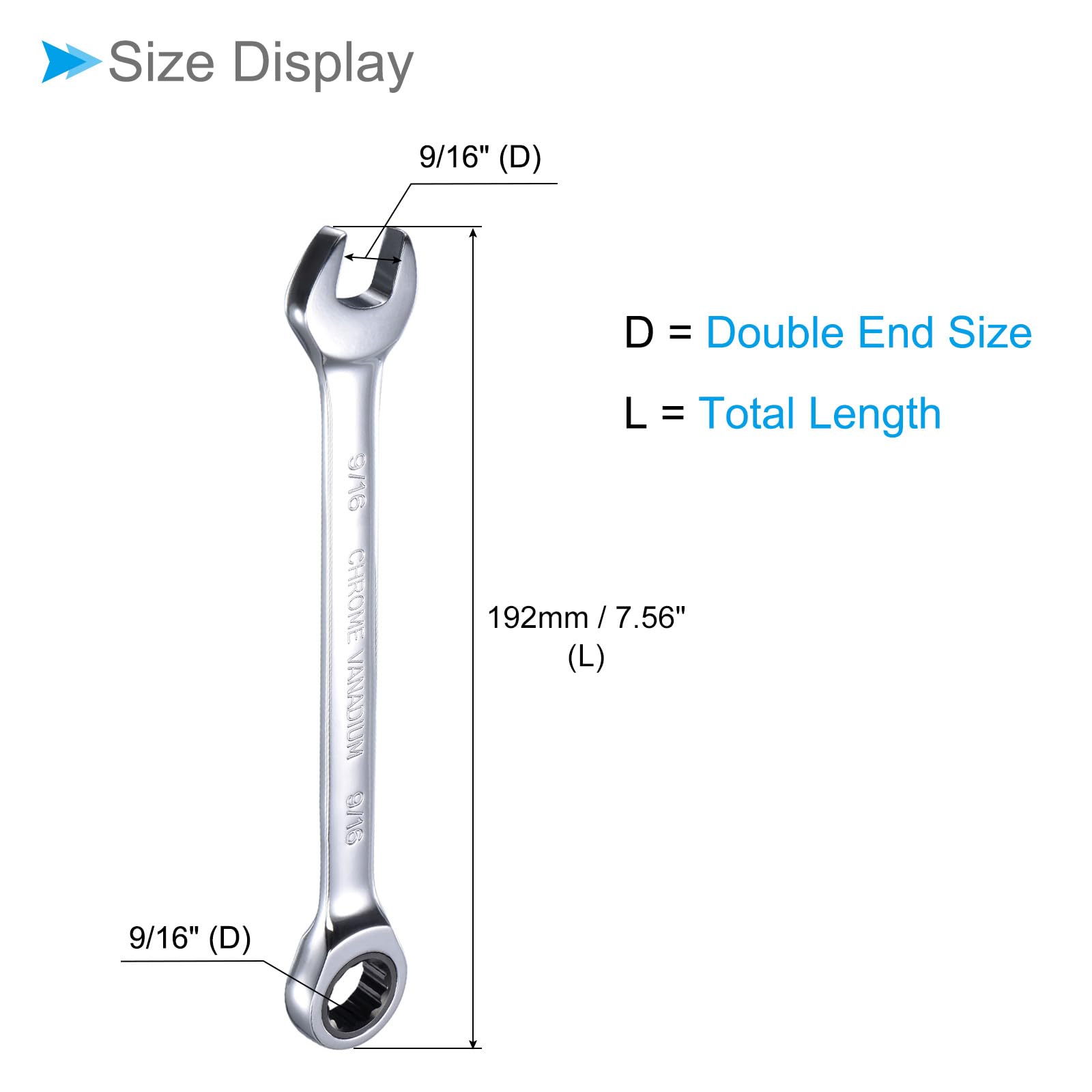 CoCud Ratcheting Wrench, 9/16" Head SAE 72-Teeth, Cr-V Combination Wrench Spanner - (Applications: for Repairing Home Tasks) - Image 2