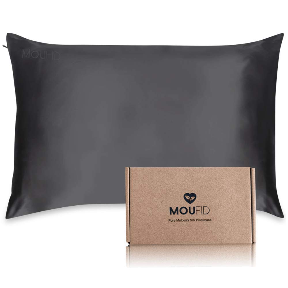 Silk Pillowcase 22 momme Mulberry Silk Pillowcase for hair growth 100% Pure silk pillowcase cover Anti Aging Skin care Hypoallergenic luxurious sleep |MOUFID| (Charcoal Grey)