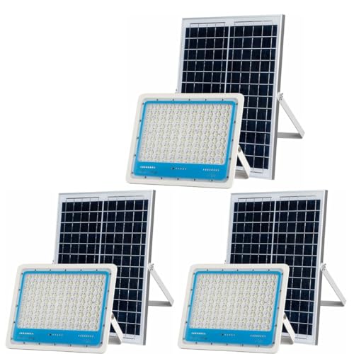 DE ROSA SHOP Faro Led Esterno con Pannello Solare, 3 Pezzi Faretto a Led da Giardino 1000w con Sensore Crepuscolare e Telecomando, Faretto Solare Impermeabile IP66.