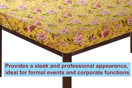 Image of The Furnishing Tree Elastic Cotton Square Dining Table Cover 42x42 in Inches Floral Pink Rose on Yellow Base