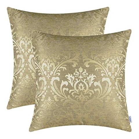 CaliTime Cushion Covers Pack of 2 Throw Pillow Covers Cases for Couch Sofa Home Decoration Vintage Damask Floral Shining & Dull Contrast 45cm x 45cm Gold Cover