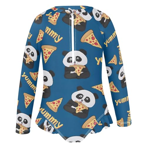 ALAZA Toddler Swimsuit Girl Bathing Suit Swimwear Rash Guard Panda Eating Pizza Long Sleeve 3T2