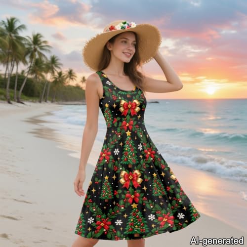 Image of Dreaweet Casual Sleeveless Dresses for Women Girls, Round Neck Tank Dresses with Pockets Summer Sundress Size XS-4XL