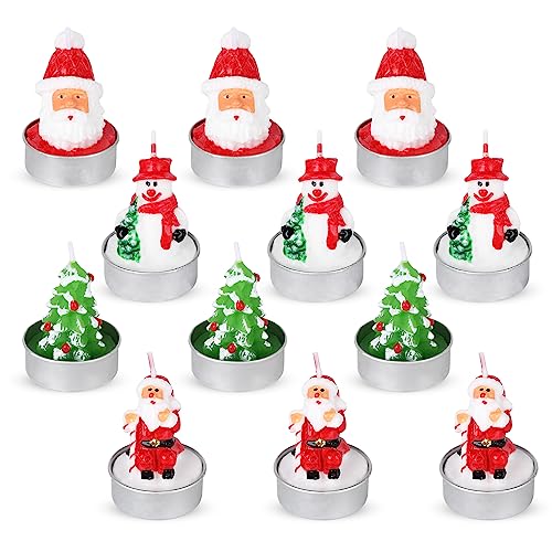 Gukasxi Lot de 12 Bougies Chauffe-Plat de Noël Faites à la Main - Père Noël, Bonhomme de Neige, Gland - Non Parfumées pour Décoration de la Maison et Cadeaux