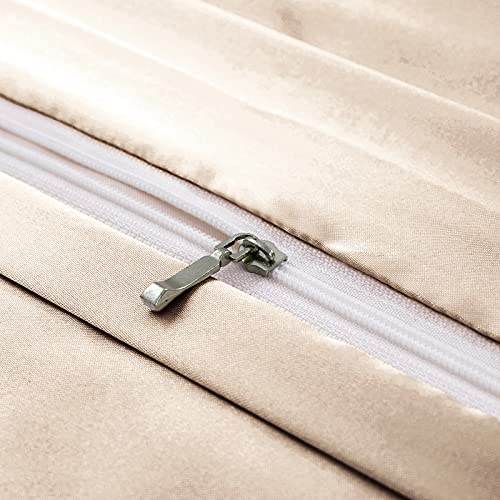 Image of Ersmak 6 Pieces Satin Duvet Cover King Size Luxury Silky Bedding Duvet Cover Set with 1 Soft Duvet Cover, 4 King Pillowcases and 1 Body Pillowcase, Beige