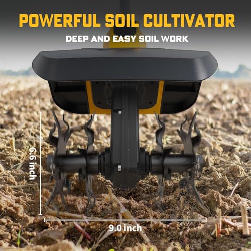 Cordless Tiller Cultivator Compatible with Dewalt 20V Battery, Electric Garden Tiller w/360 RPM, 9In Tilling Width and 6 - Additional View