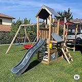 WICKEY Spielturm Klettergerüst Smart Baboon mit Schaukel & Rutsche, Outdoor Kinder Kletterturm mit Sandkasten, Leiter & Spiel-Zubehör für den Garten (Anthrazit) - 6