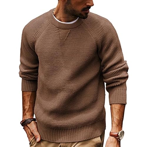 PJ PAUL JONES Mens Crewneck Sweater Waffle Knitted Pullover Sweaters Raglan Sleeve Knitwear Sweaters