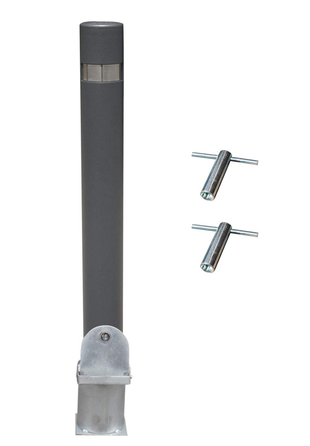 ADO - Pilona reforzada extraíble modelo City. Bolardo de hierro con parte superior en acero inoxidable de 95x1000 mm (1-Pilona + 2 llaves)