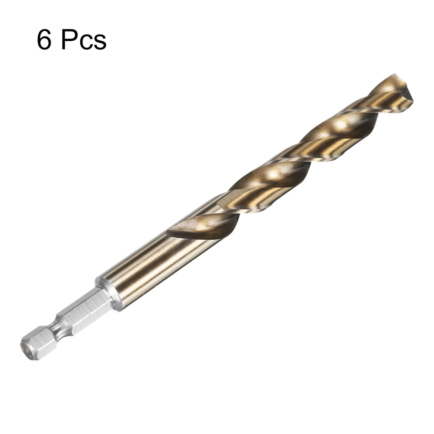 HARFINGTON 6pcs 1/4" Hex Shank Drill Bit 27/64" Gold Oxide M35 High Speed Steel Twist Drill Bit 135 Degree Split Point Tip Drilling Tool with Quick Change Hex Shank for Metal Wood Plastic