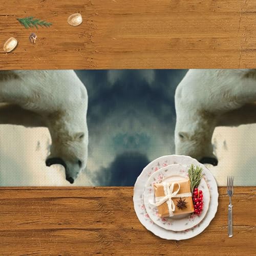 Chemin de table en lin imprimé ours polaire pour repas de Noël - 6