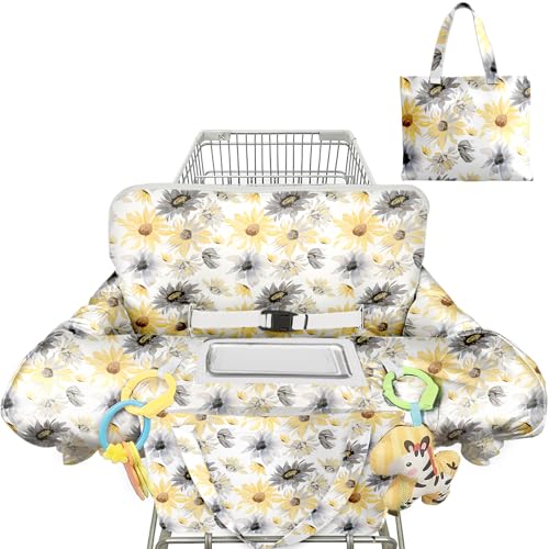 Image of Polovillae Black Shopping Cart Cover for Baby 2-in-1 High Chair Cover with Safety Harness Multifunctional Daisy Pattern Cart Covers for Babies Soft Padded Grocery Cart Cover for Baby Boy Girl