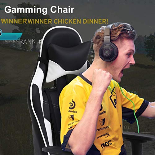 Gaming Chair With Footrest and Massage Lumbar Support, Height Adjustable Game Video Chair, High Back Reclining Computer Chair With 360-Swivel for Adults, White