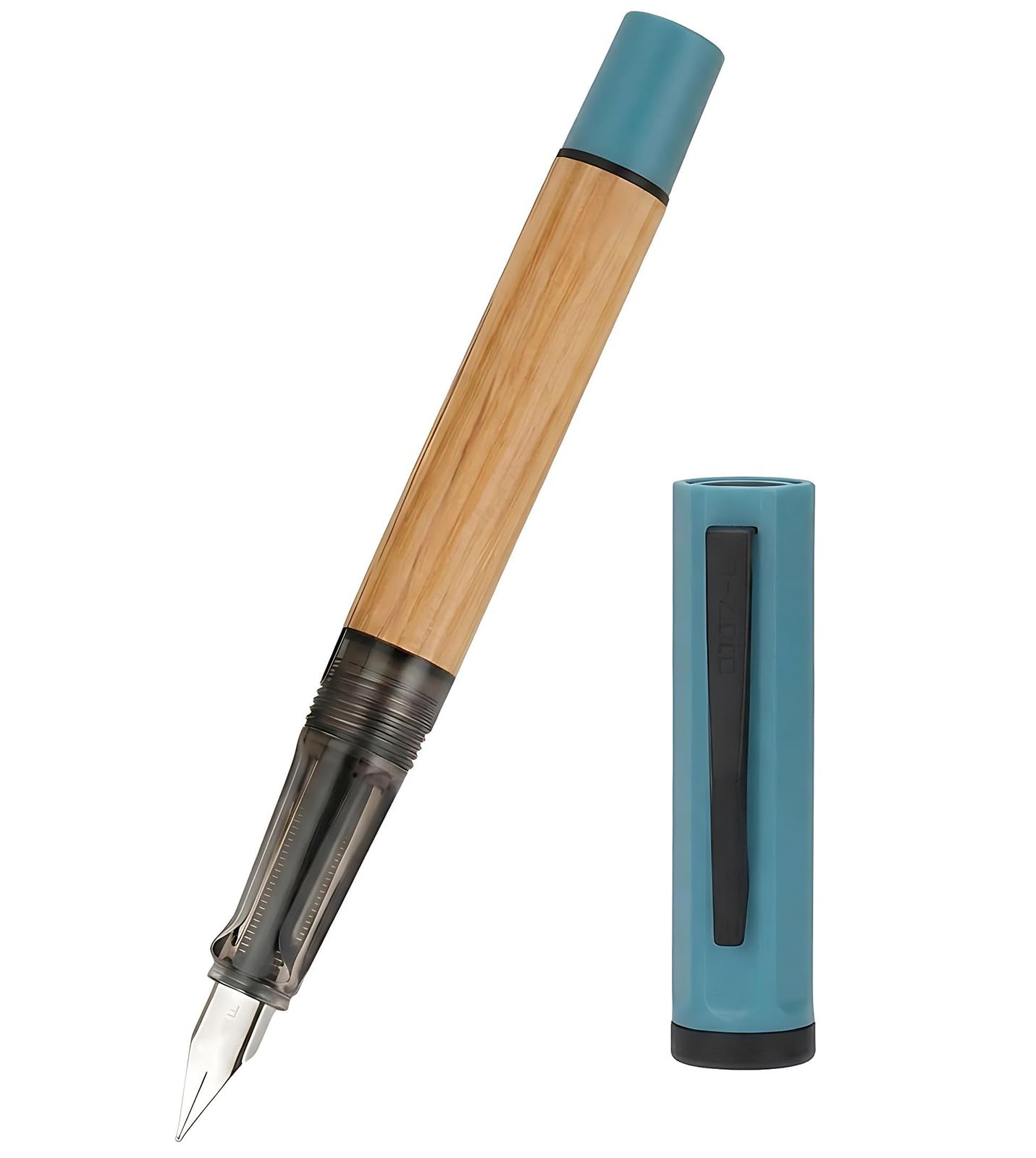 Jinhao 58 Natural Oak Wood Fountain Pen, Fine Nib Writing Pen (Blue)