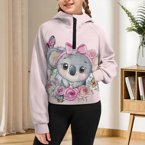 WELLFLYHOM Half Zip Girls Sweatshirt 5-14T Long Sleeve Hoodies with Pocket Graphic 1/2 Zip Up Collar Cropped Tops4