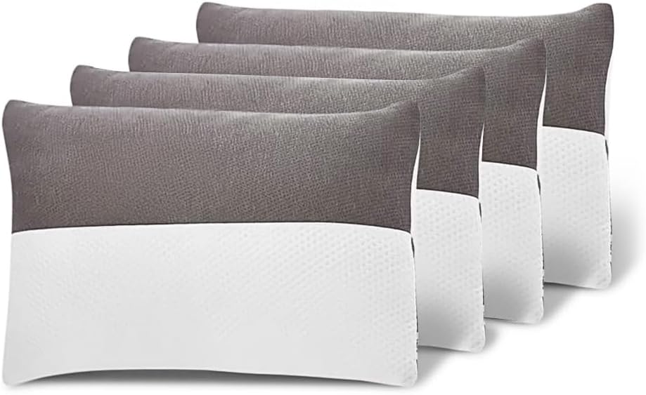 Wakefit Height Adjustable Hollow Fibre Sleeping Pillow with Zip | Set of 4 ( White and Grey, 27 x 16 Inches ) 3 Months Warranty