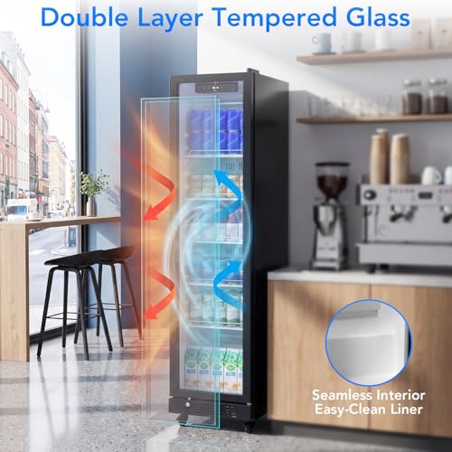 Image of Electactic Wine Refrigerator 8.3 Cu.Ft Glass Door Beverage Cooler Freestanding Refrigerator Counter Commercial Merchandiser w /Large Capacity Advanced Cooling System LED Light Adjustable Shelves Black