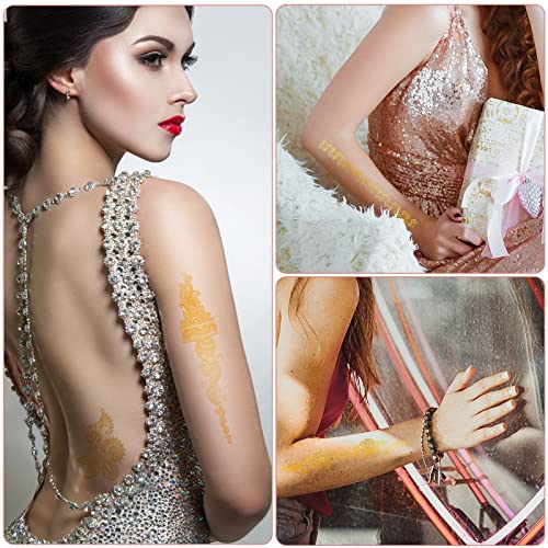 Qpout 12 Sheets Metallic Temporary Tattoos For Kids Girls Women, Gold Tattoos Waterproof, Bronzing Tattoo Stickers, Tribal Totem Butterfly Flower Fake Tattoos, Face Hand Arm Chest Tattoos Decoration #TOP3