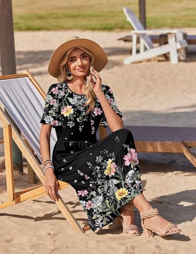 Image of Zeagoo Womens Summer Dresses 2026 Casual Midi Dress Flowy Sundress Ruffle Short Sleeve Tiered Dresses A Line Boho Dress