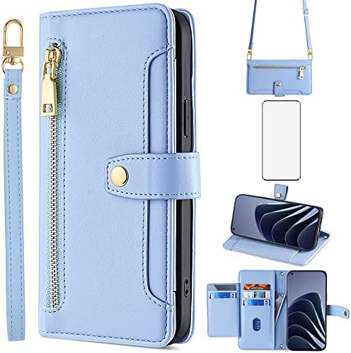 Asuwish Custodia Portafoglio Per OnePlus 9 Con Catenina E Pellicola – Protezione 360° E 6 Slot Carte