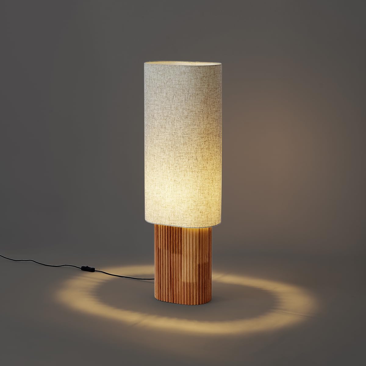 Qazqa Japandi Stehleuchte mit Schirm, Stehlampe - Lamel - Naturel, Oval, Holz, max. 15W, Geeignet für LED, 90cm, Ideal als Wohnzimmerlampe