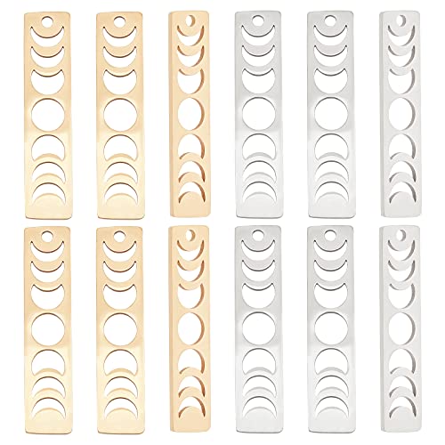 DICOSMETIC 12Pcs 2 Colors Stainless Steel Moon Phase Bar Charm Laser Cut Phase of The Moon Astronomy Lunar Charm for DIY Bracelet Necklace Jewelry Making