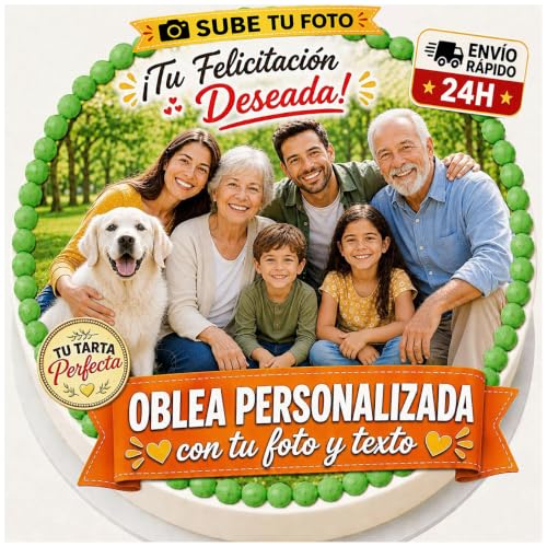FOTO COMESTIBLE - OBLEA o Papel de AZÚCAR, Personalizada para Tarta con Foto, Nombre y Edad - Imagen Comestible Cumpleaños - Calidad Fotográfica Profesional - Varios Tamaños - Redonda