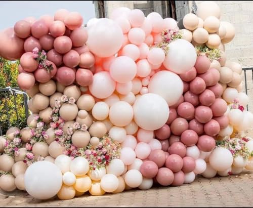 Image of Dusty Pink Balloon Arch, Double Stuffed Blush Nude Brown Balloons Pink Beige Rose Gold Balloon Garland Kit for Boho Neutral Birthday Baby Shower Wedding Bridal Shower Baby in Bloom Party Decor