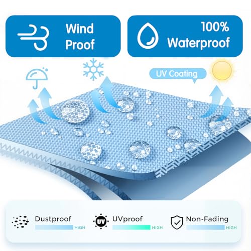 Tegeme Patio Outdoor Tablecloth with Umbrella Hole and Drawstrings 62 L x 38 W x 6 H Rectangle Patio Table Covers Waterproof Fabric Cloth for Picnic Outside Furniture Covers, Blue and White by Tegeme - Used condition - Image 3