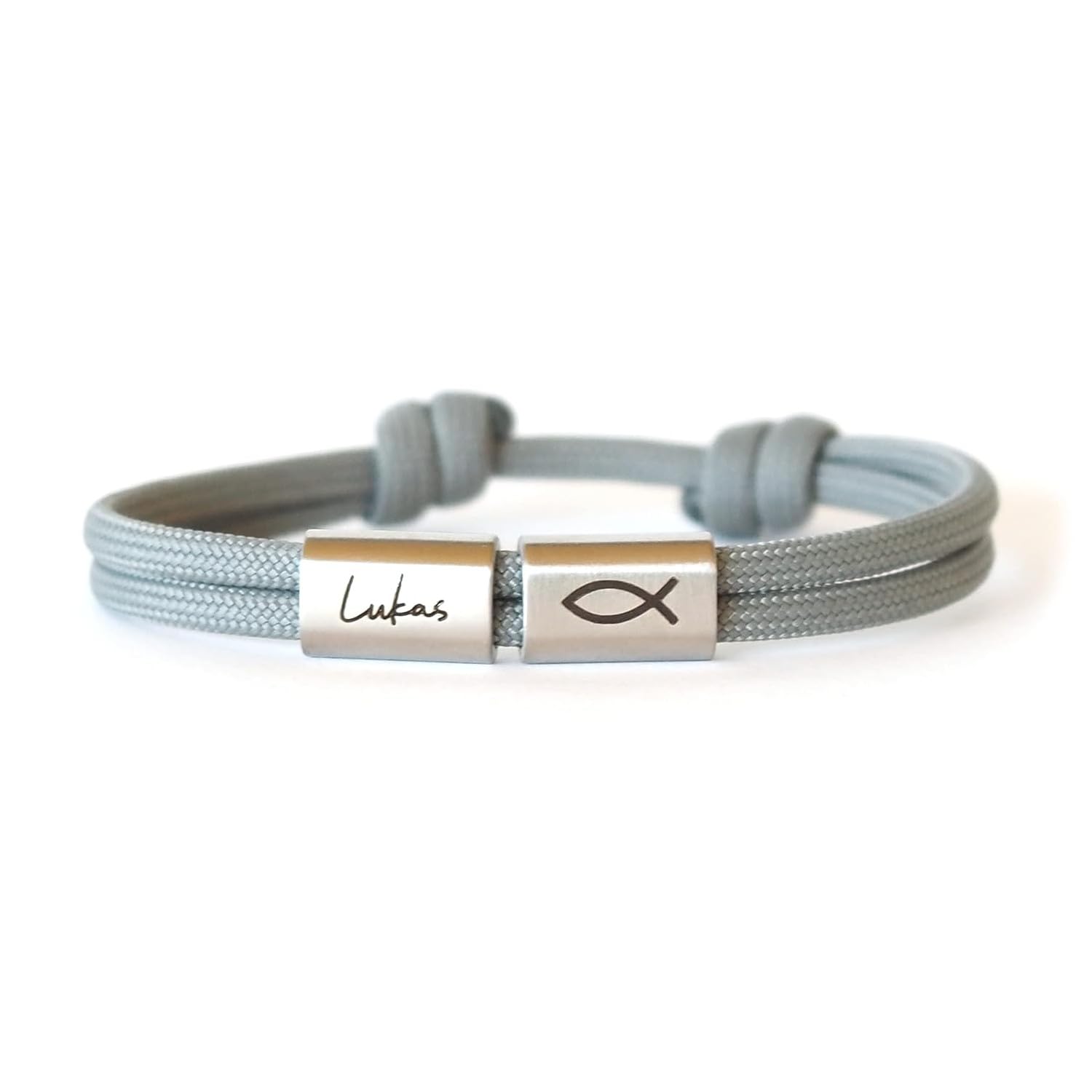 Personalisiertes Kinderarmband mit Namensgravur für Jungen & Mädchen – Kommunionsgeschenk mit Gravur aus Edelstahl & Nylon – Armband mit Fisch Symbol zur Firmung, Konfirmation, Taufe