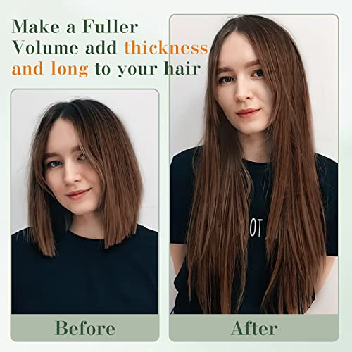 Image of Benehair One Piece Clip in Hair Extensions Human Hair Medium Brown Hair Extensions Clip in Human Hair 20inch 3 /4 Full Head Straight Remy Human Hair 5 Clips