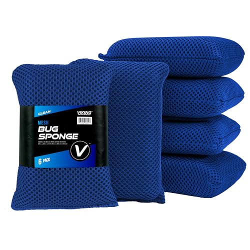 VIKING Mesh Bug Sponge Car Wash Sponge for Cleaning Bugs and Tar Royal Blue 4 inch by 6 inch 6 Pack