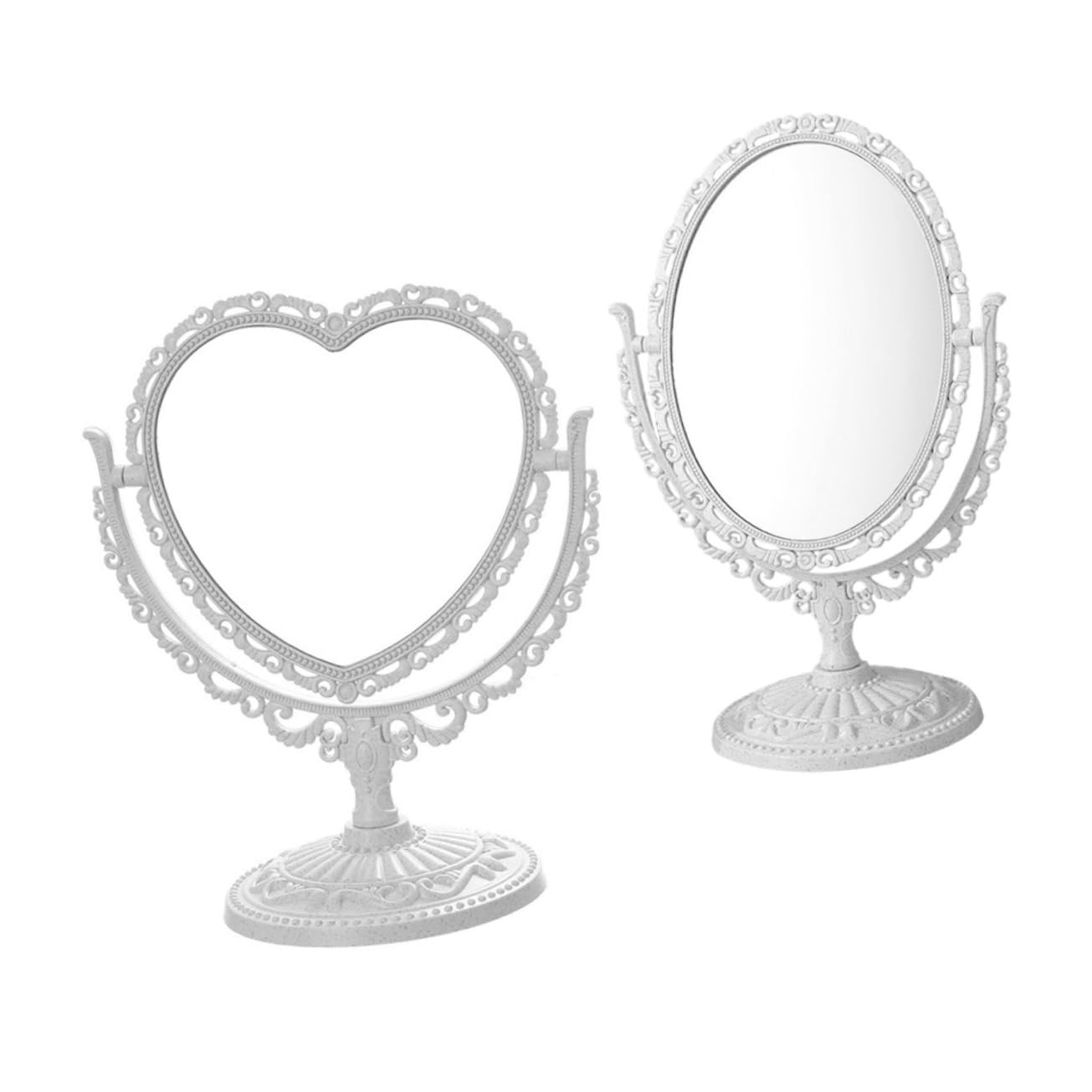 Miroir de maquillage double face rotatif en verre et PP 2 pièces