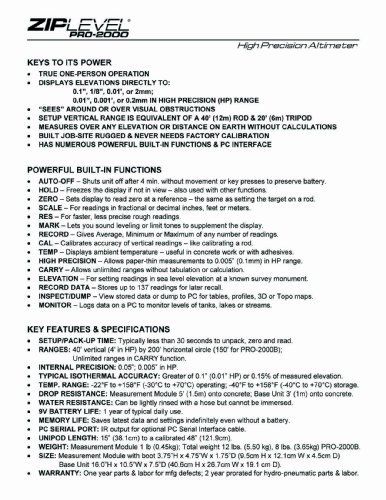 ZIPLEVEL PRO-2000 High Precision Altimeter