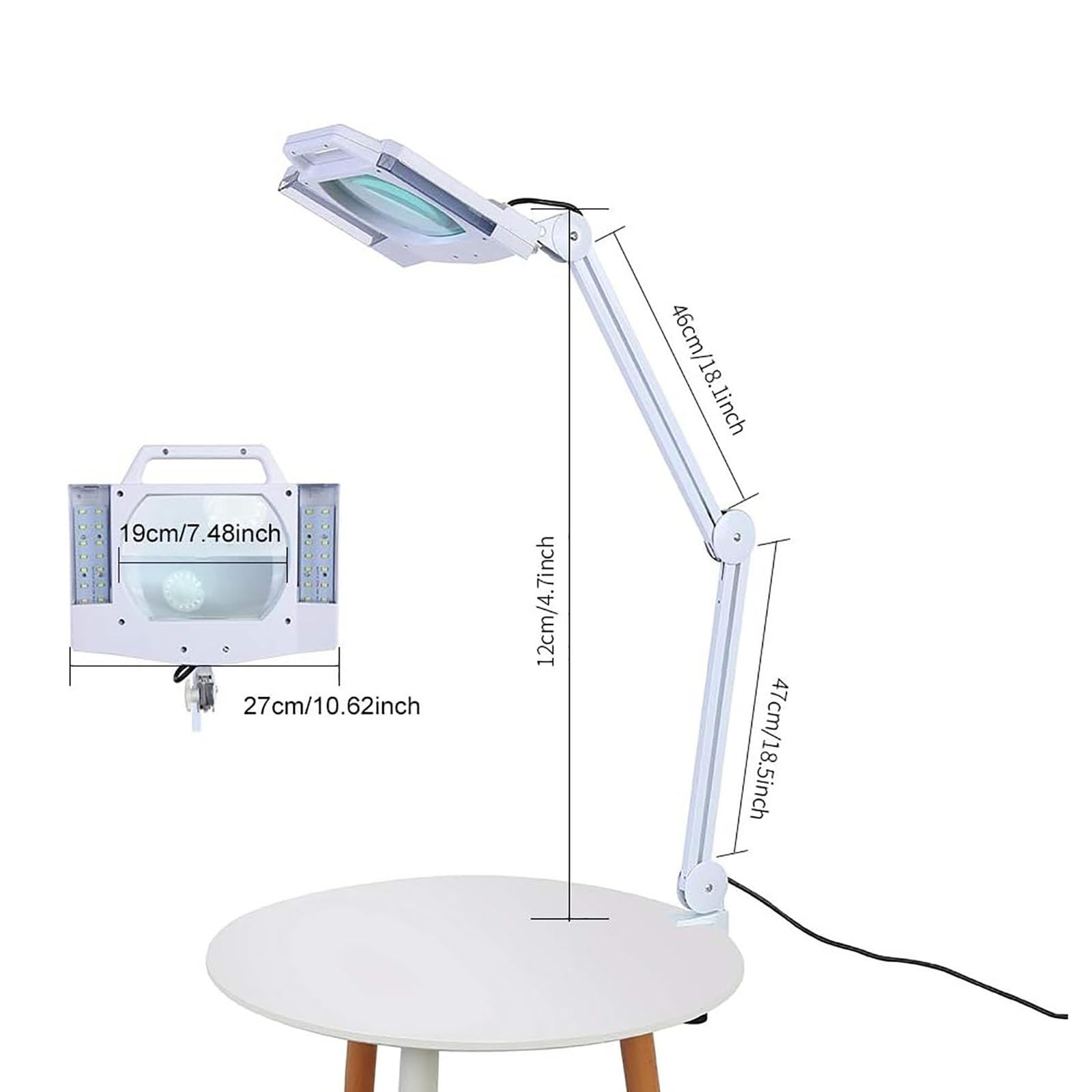 Lámpara de Aumento 5X Iluminado de sobremesa Clip-On Lupa, con Brazo Ajustable de Metal extendido, lámparas de Belleza médica giratoria, para la Lectura de artesanía de Cerca el Trabajo