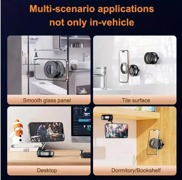 Universal Vacuum Suction Magnetic Bracket for iPhones and Androids, Model K007, Any Surface