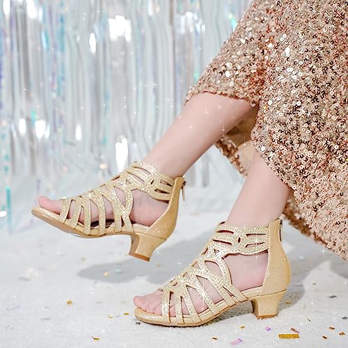 Little Girls Sandals High Heels Formal Shoes Open Toe Pump Sandals Glitter Party Wedding Shoes for Big Kids Toddler2
