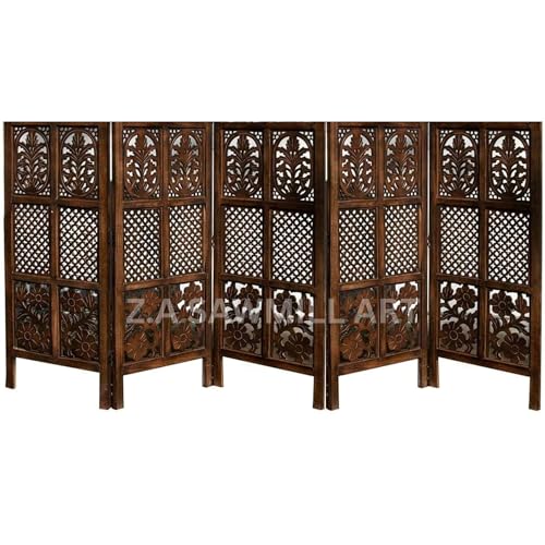 Image of Wooden Partition for Living Room, Privacy Divider, Room Separator, Office Divider, Puja Partition (Mix Frame Design - Brown) (4 Feet - 5 Panels)