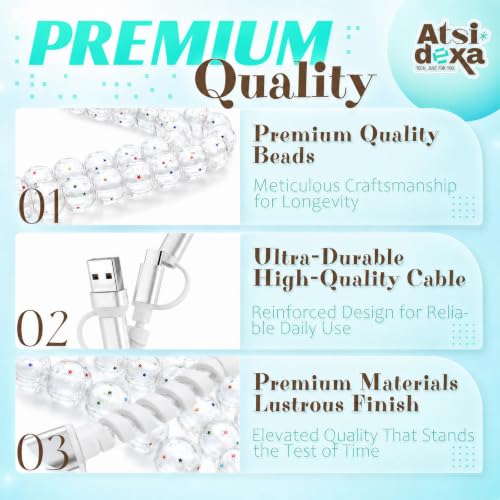 Image of 4-in-1 Beaded Charging Cable, MFi Certified, Works with CarPlay, 3.3FT 60W Fast Charger Cord for iPhone 17 /16 /15 /14 /13 /12 /11, iPad, Samsung, Android and More (Clear Stars)
