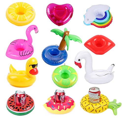Zcaukya 12 Pack Inflatable Floating Drinking Holders, Drink Floats Inflatable Cup Coasters For Pool Party
