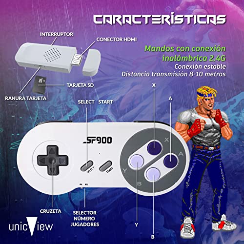 Consola-retro-SF900-Snes-mini-inalambrica-Incluye-conexion-HDMI-926-juegos-preinstalados-Posibilidad-de-anadir-mas-juegos-Formato-43-169-preseleccionable-Funcion-guardado-de-partida